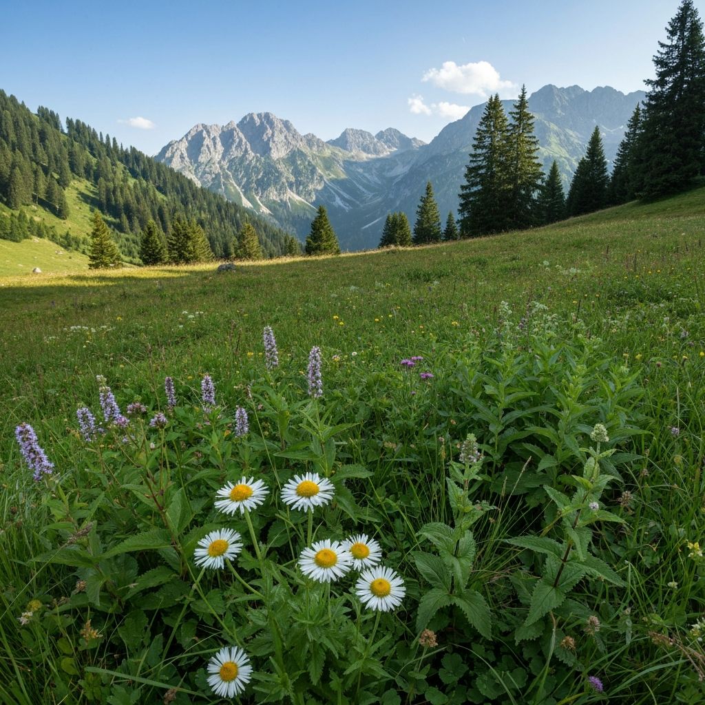 Alpine meadow with medicinal plants