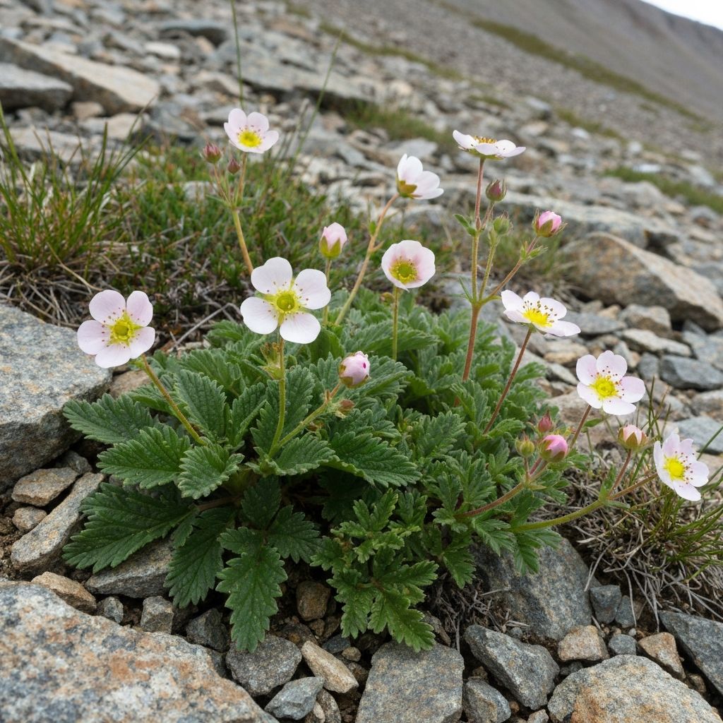 Soldanella and potentilla alpine flowers